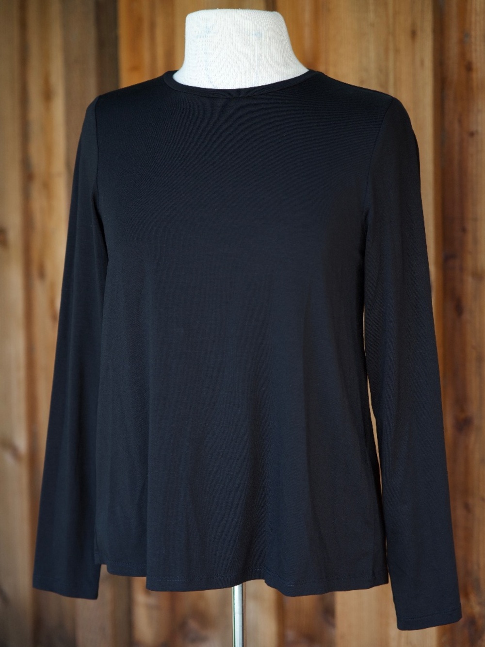 NWT Eileen Fischer Tencel Black Long Sleeve Crewneck Top Woman's PS